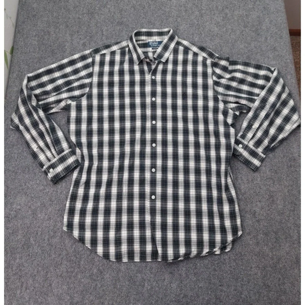 Polo Ralph Lauren Shirt Mens XL Blue Plaid‎ Classic Fit Button Down Long Sleeve
